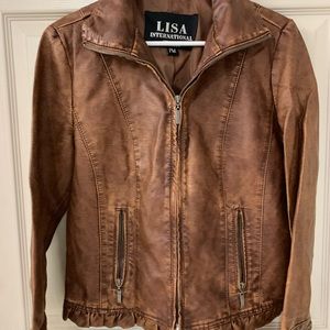 Lisa International Vintage Brown Faux Leather Jacket Women’s